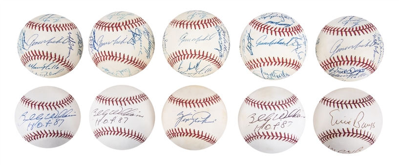 Lot of (10) Chicago Cubs Team and Single Signed Baseballs Including (5) 1980s Team Signed Baseballs with Ryne Sandberg, Andre Dawson and Ernie Banks (JSA Auction LOA)